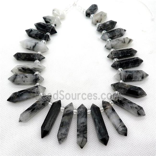 black Rultilated Quartz Bullet Beads