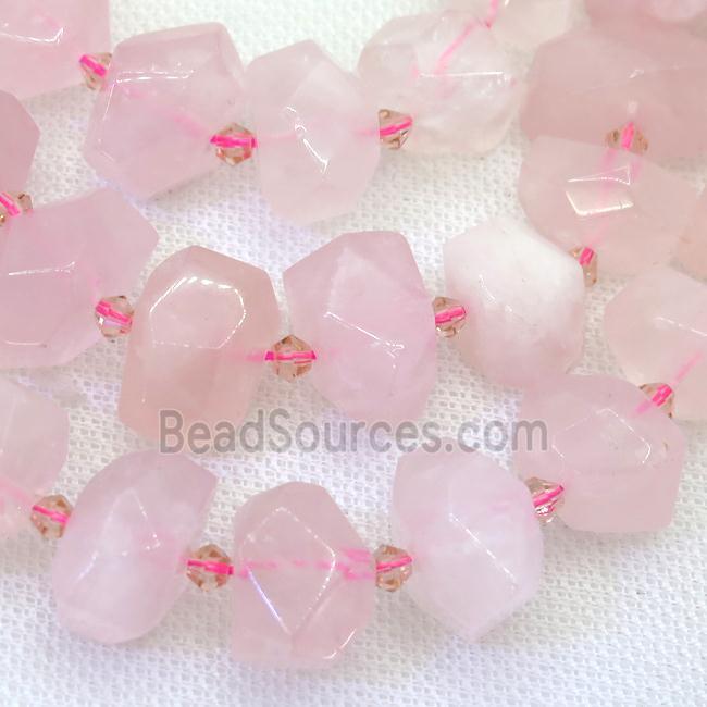 Rose Quartz nugget beads, faceted freeform