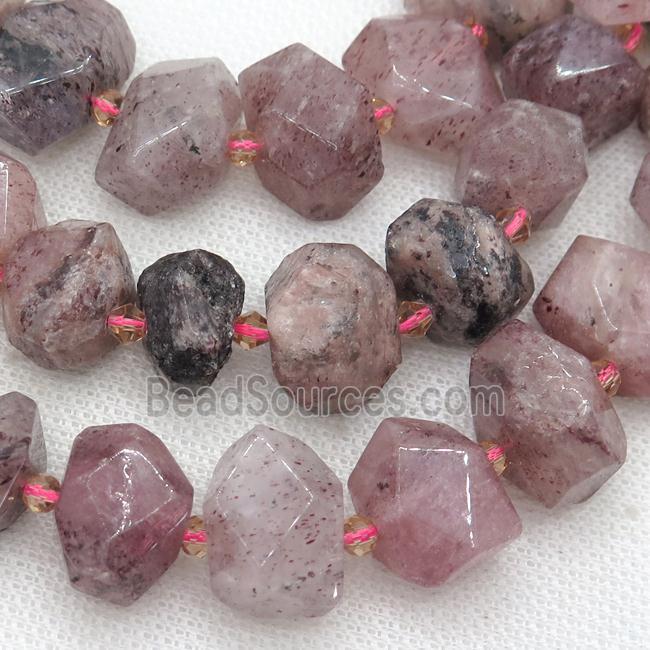 Strawberry Quartz nugget beads, faceted freeform