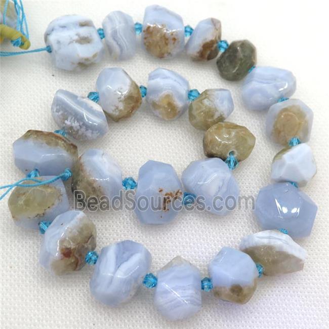 blue lace agate nugget beads, faceted freeform