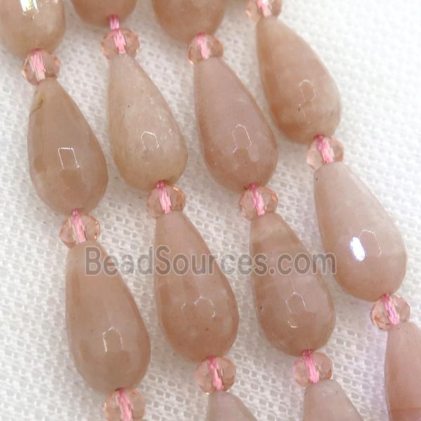 peach Moonstone beads, faceted teardrop