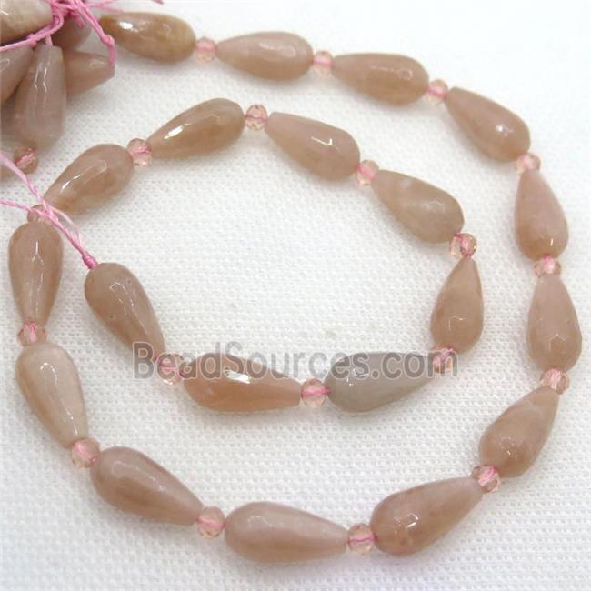 peach Moonstone beads, faceted teardrop