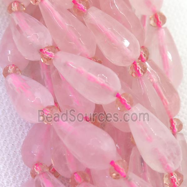 Rose Quartz beads, faceted teardrop