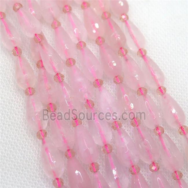 Rose Quartz beads, faceted teardrop