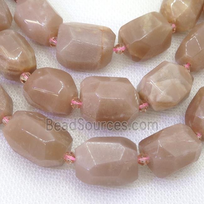 peach moonstone nugget beads, faceted freeform