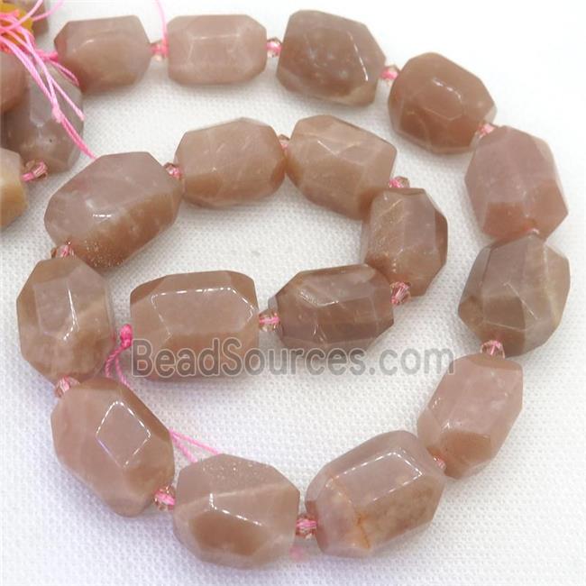 peach moonstone nugget beads, faceted freeform