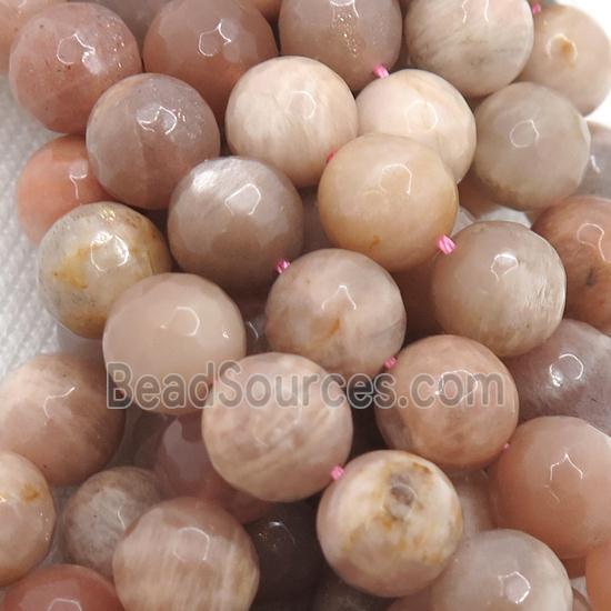 peach moonstone beads, faceted round, B-grade