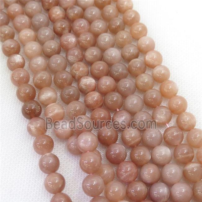 peach MoonStone Beads, round, A-grade