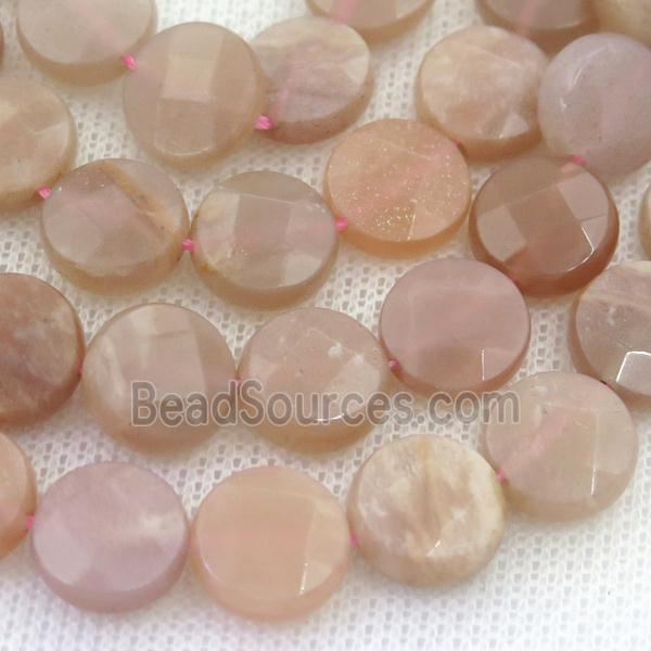 peach moonstone beads, faceted circle