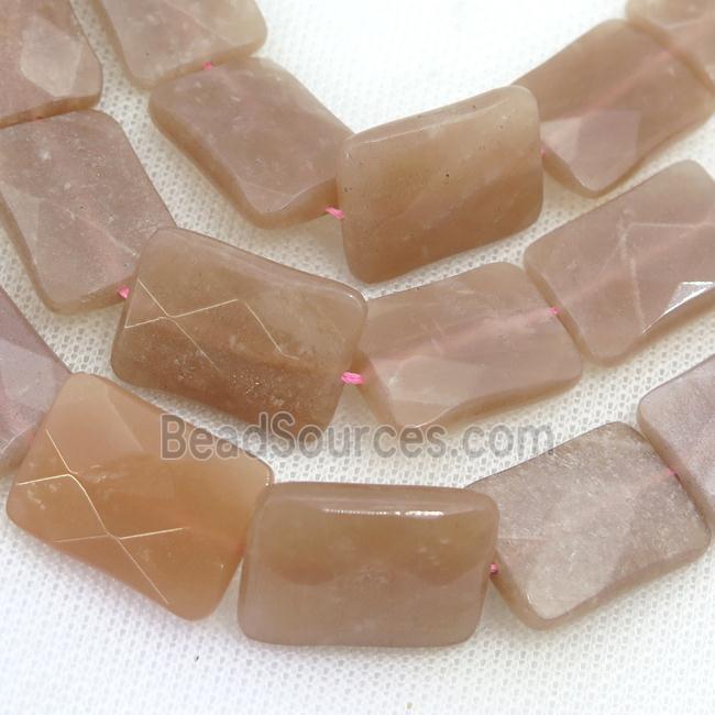 peach moonstone beads, faceted rectangle