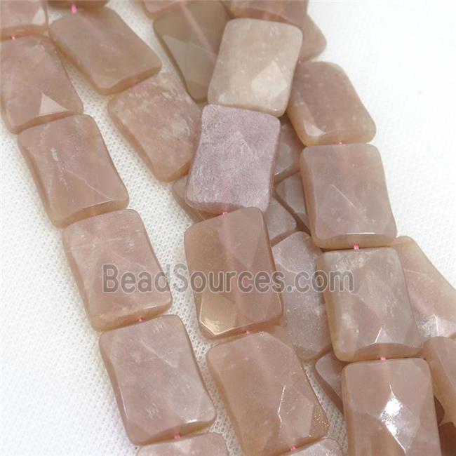 peach moonstone beads, faceted rectangle