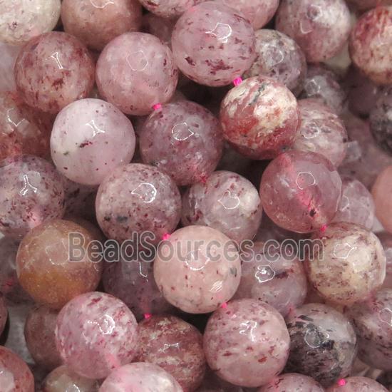 faceted round Strawberry Quartz Beads