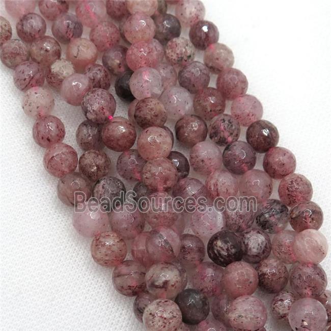 faceted round Strawberry Quartz Beads