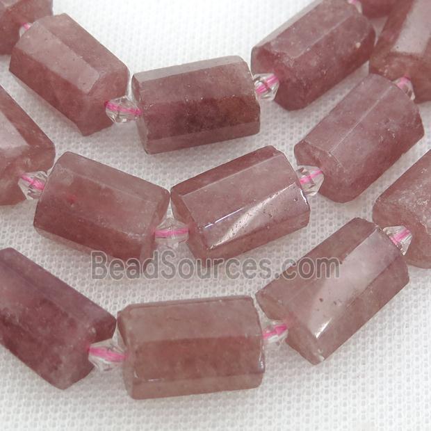 pink Strawberry Quartz beads, faceted tube