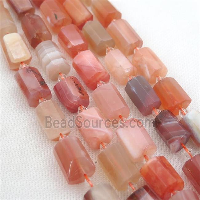 red Carnelian Agate beads, faceted cylinder