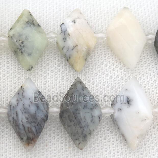 white Moss Opal rhombic beads