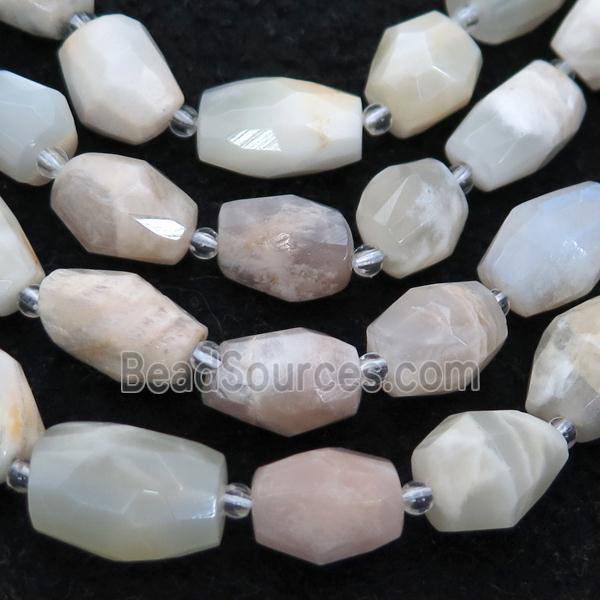 white MoonStone beads, faceted barrel, B-grade