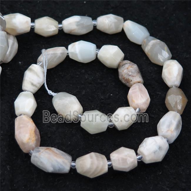 white MoonStone beads, faceted barrel, B-grade