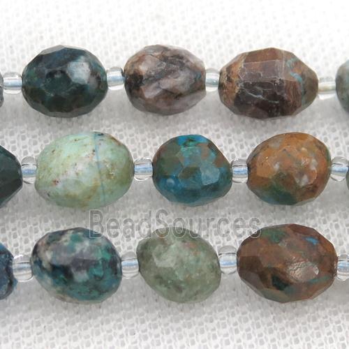 Chrysocolla beads, faceted barrel