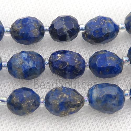 blue Lapis beads, faceted barrel