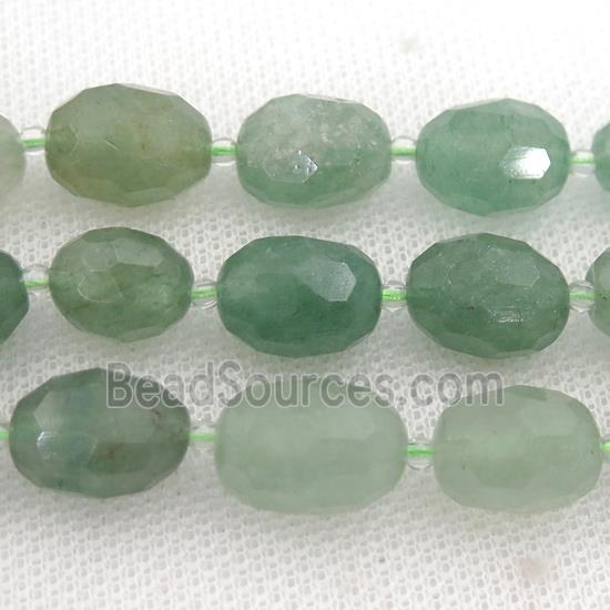 green Strawberry Quartz beads, faceted barrel