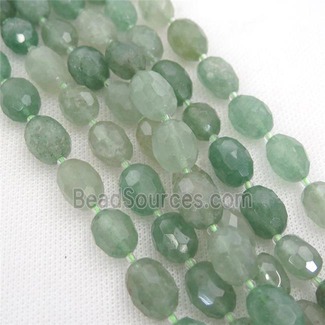 green Strawberry Quartz beads, faceted barrel