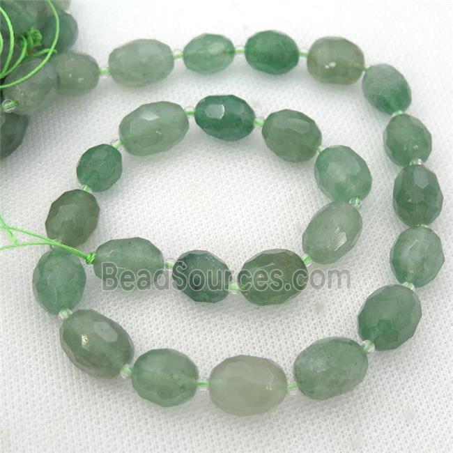 green Strawberry Quartz beads, faceted barrel