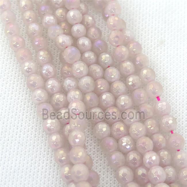 Rose Quartz beads, faceted round, AB-color electroplated