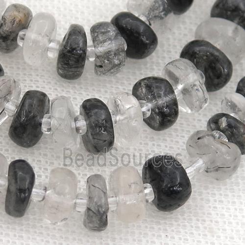 black Rutilated Quartz rondelle beads