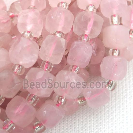 Rose Quartz Beads, faceted cube