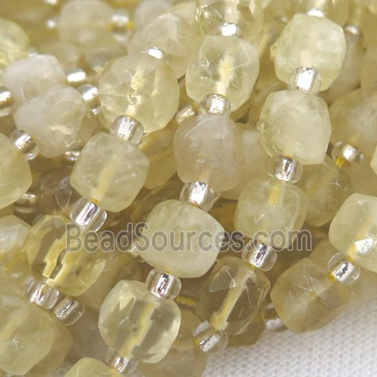 Lemon Quartz Beads, faceted cube