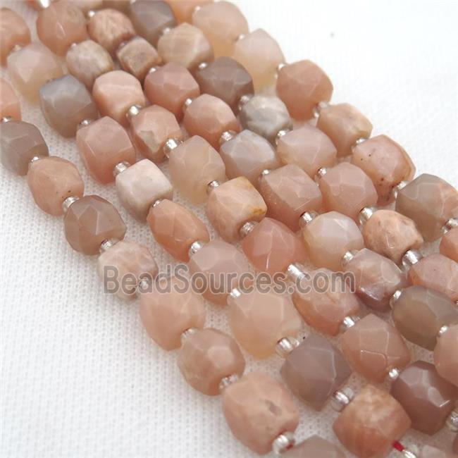 peach MoonStone Beads, faceted cube