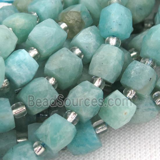 green Amazonite Beads, faceted cube