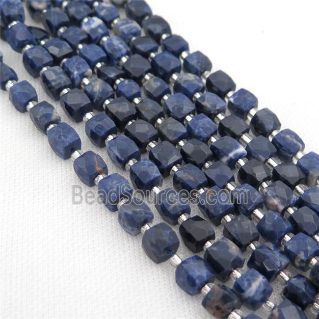 blue Sodalite Beads, faceted cube