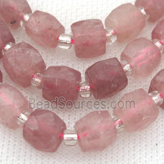 Strawberry Quartz Beads, faceted cube