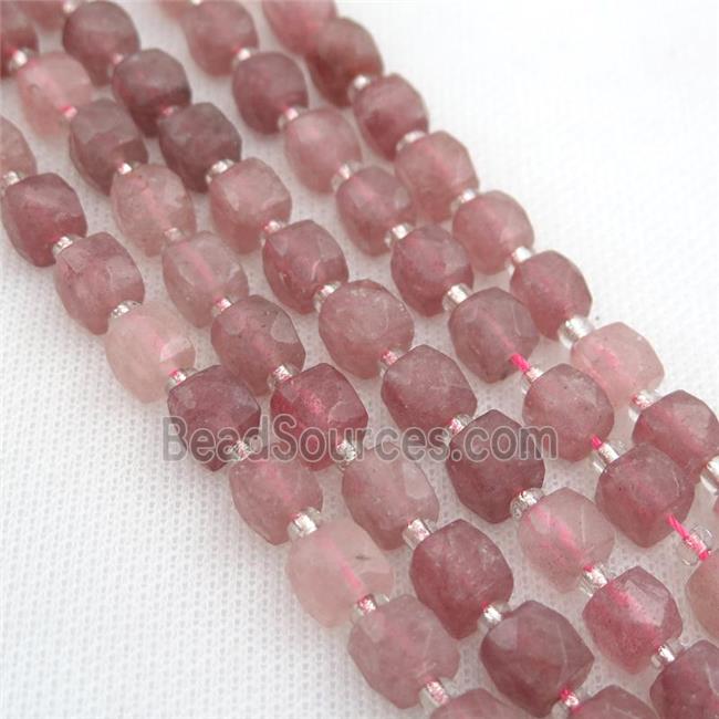 Strawberry Quartz Beads, faceted cube