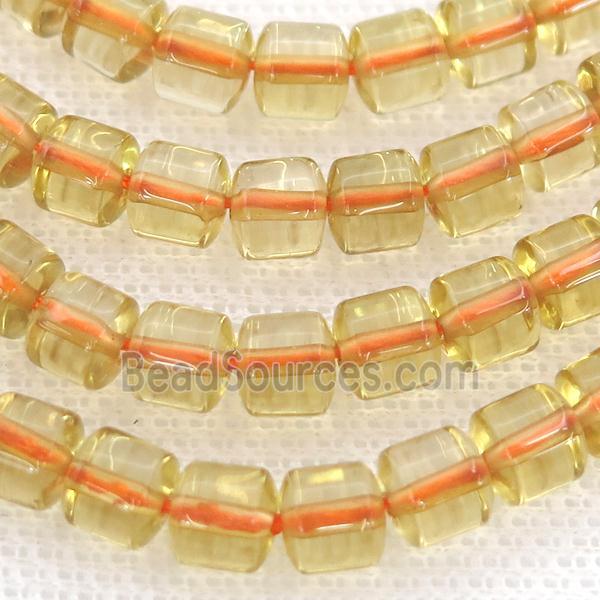 Crystal Quartz Beads, tube, lt.yellow dye