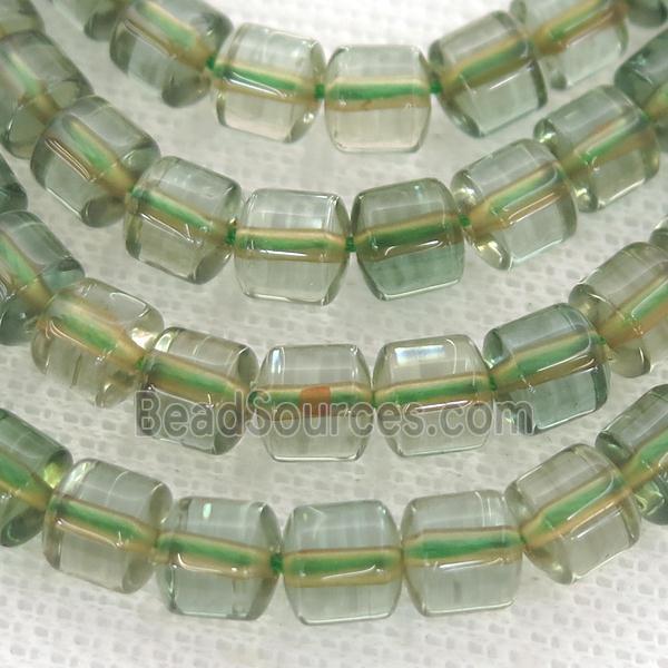 Crystal Quartz Beads, tube, lt.green dye