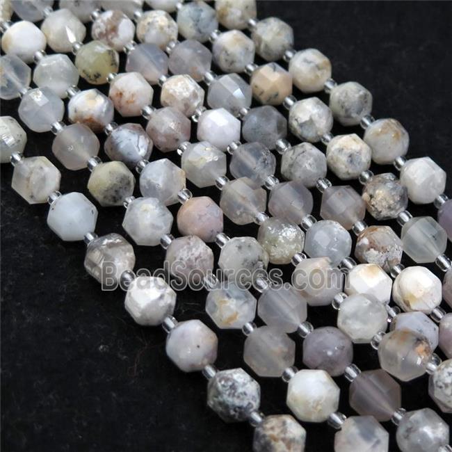 white Moss Opal stone bullet beads