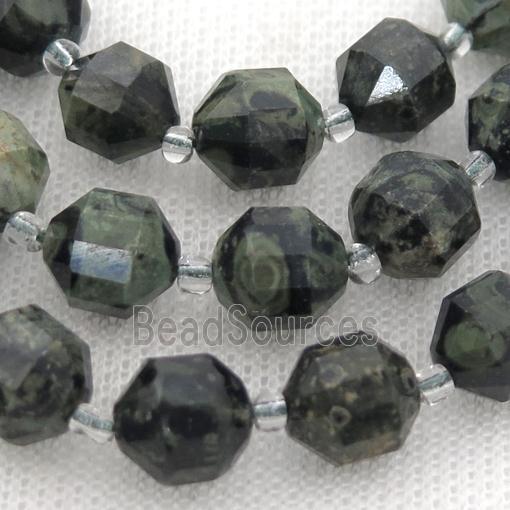 green Kambaba Jasper bullet beads