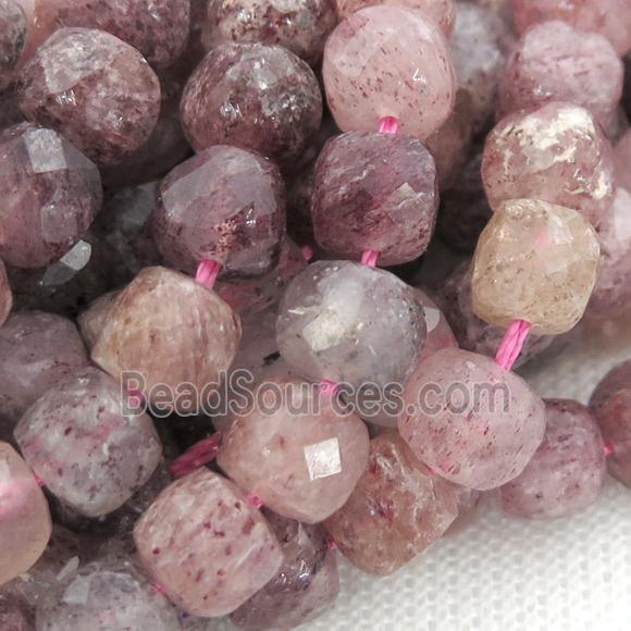 Strawberry Quartz Beads, faceted cube