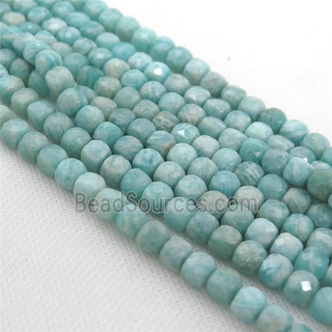 green Amazonite Beads, faceted cube