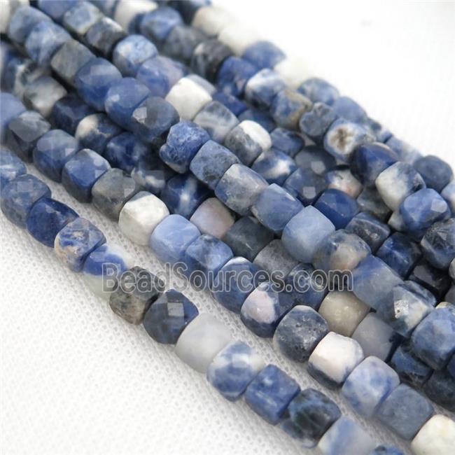 blue Sodalite Beads, faceted cube