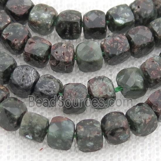 green Charoite Beads, faceted cube