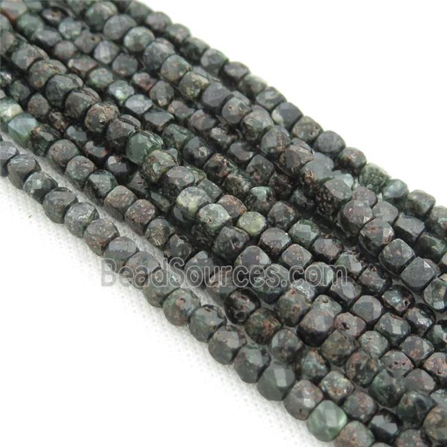 green Charoite Beads, faceted cube