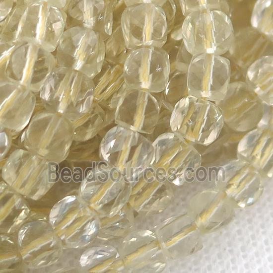 Lemon Quartz Beads, faceted cube