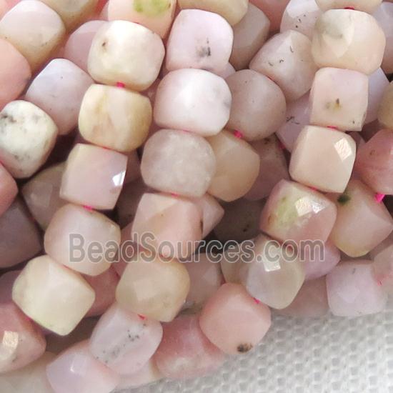 pink Opal Beads, faceted cube