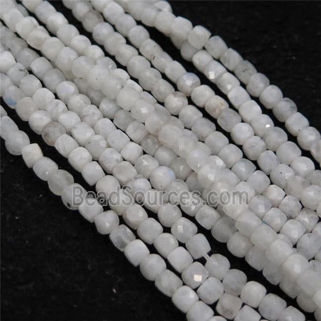 white MoonStone Beads, faceted cube