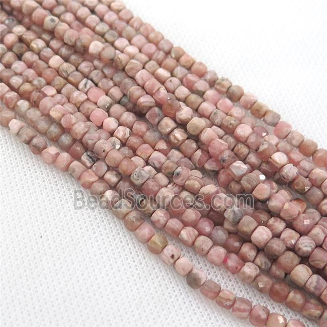 pink Rhodochrosite Beads, faceted cube