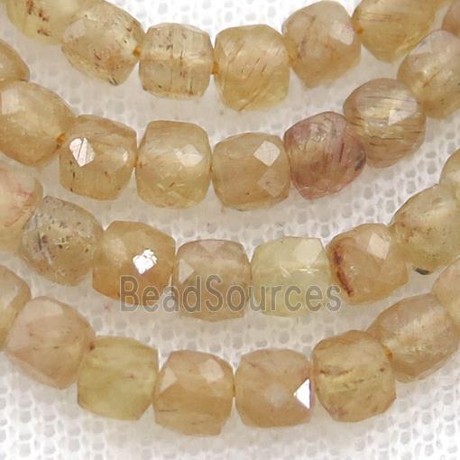 yellow Apatite Beads, faceted cube